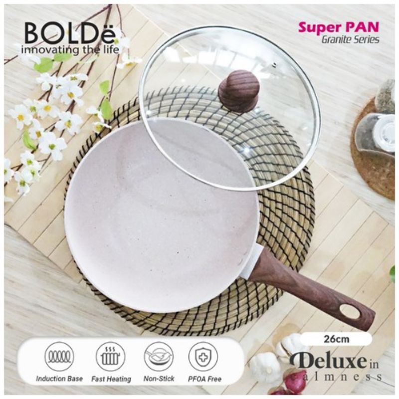 Super PAN WOK ( WAJAN ) 26 cm + GLASS LID Granite Beige Series Original BOLDe