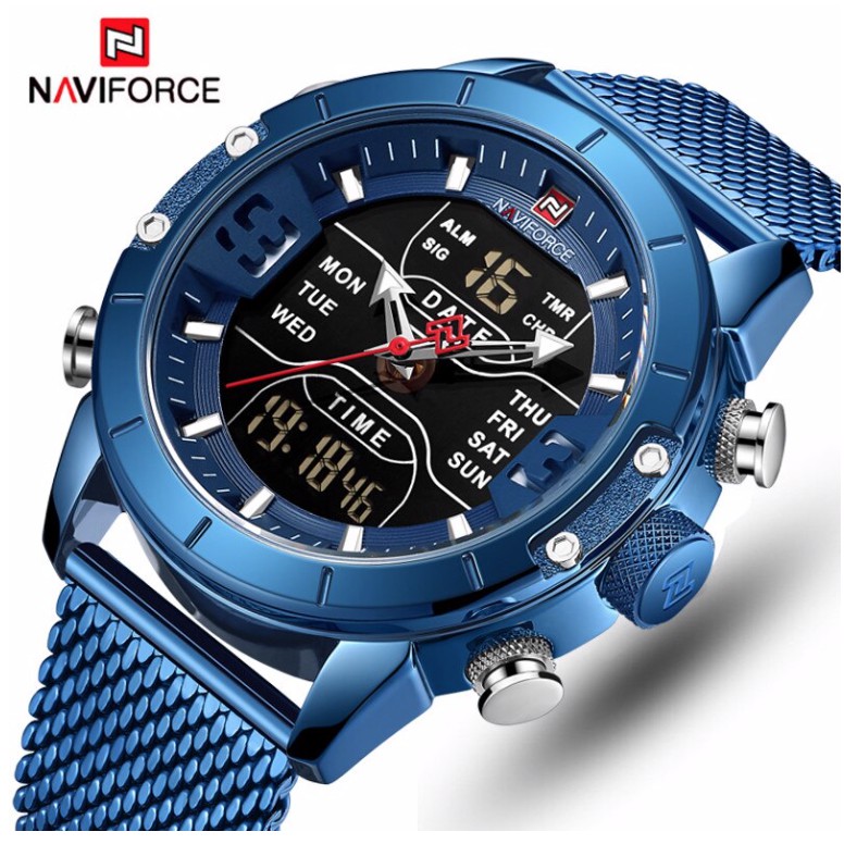 Jam Tangan Pria NAVIFORCE 9153 Analog Digital Premium Stainless Mesh Band Luxury Water Resistant