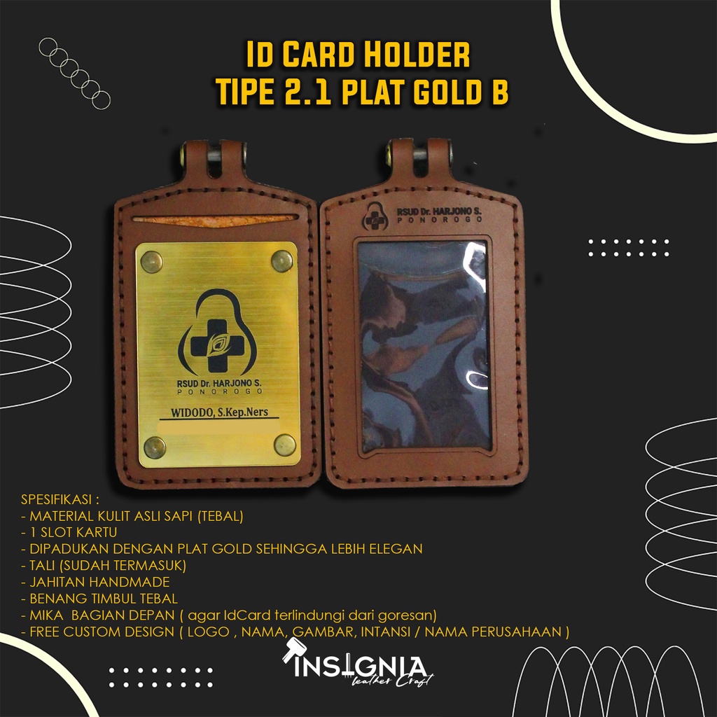 

lanyard card holder nametag holder asli kulit custom belakang gravo gold