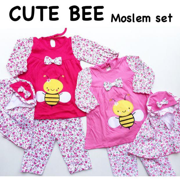 Baju setelan muslim hijab gambar hewan lucu bestseller anak bayi cewek perempuan muslim murah -cut