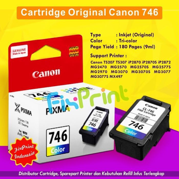 Cartridge Tinta Canon CL746 CL 746 CL-746 Original Printer TR4570s MG2570 MX497 IP2870 TS307 TS207