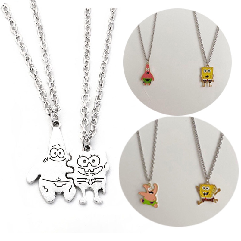 2pcs / Set Kalung Persahabatan Desain Spongebob Untuk Pasangan