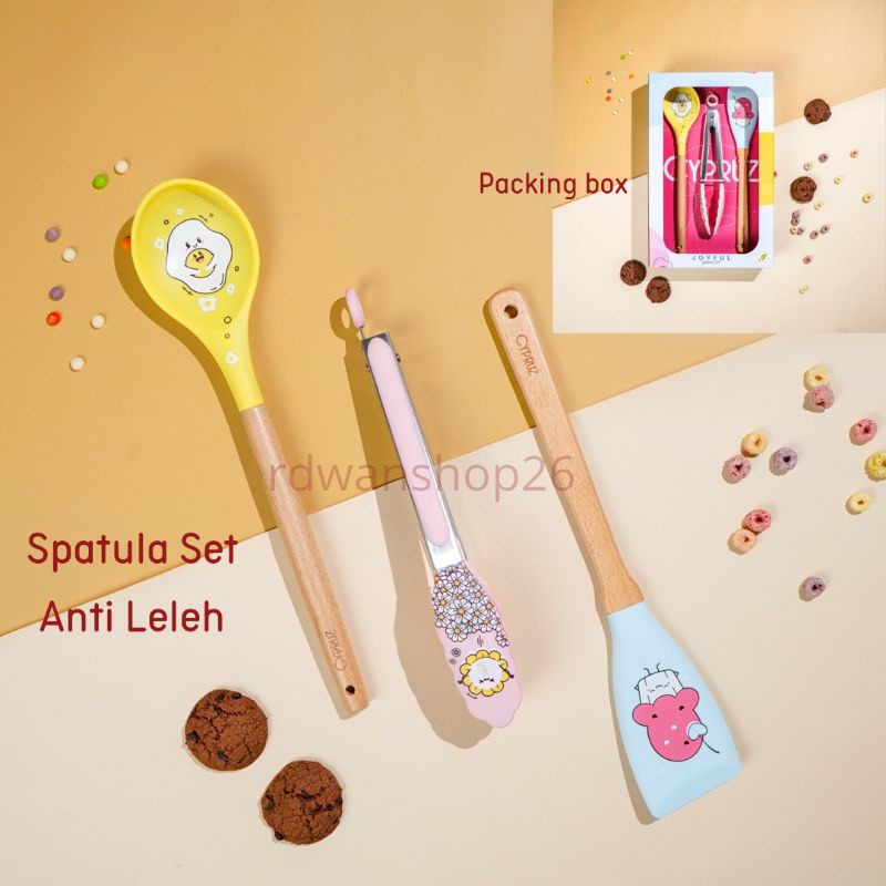 Spatula Set Silikon Anti Panas Motif Spatula Silicone Capitan Sendok Sayur Ganggang Kayu Cypruz Anti