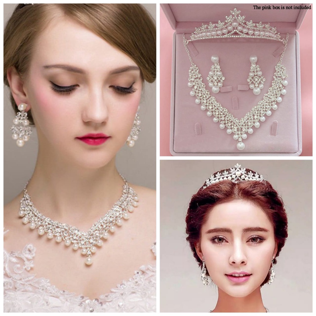 Tiny Jewelry Set - Mahkota Anting Kalung - Aksesoris Pengantin - Bridal Crown Korea