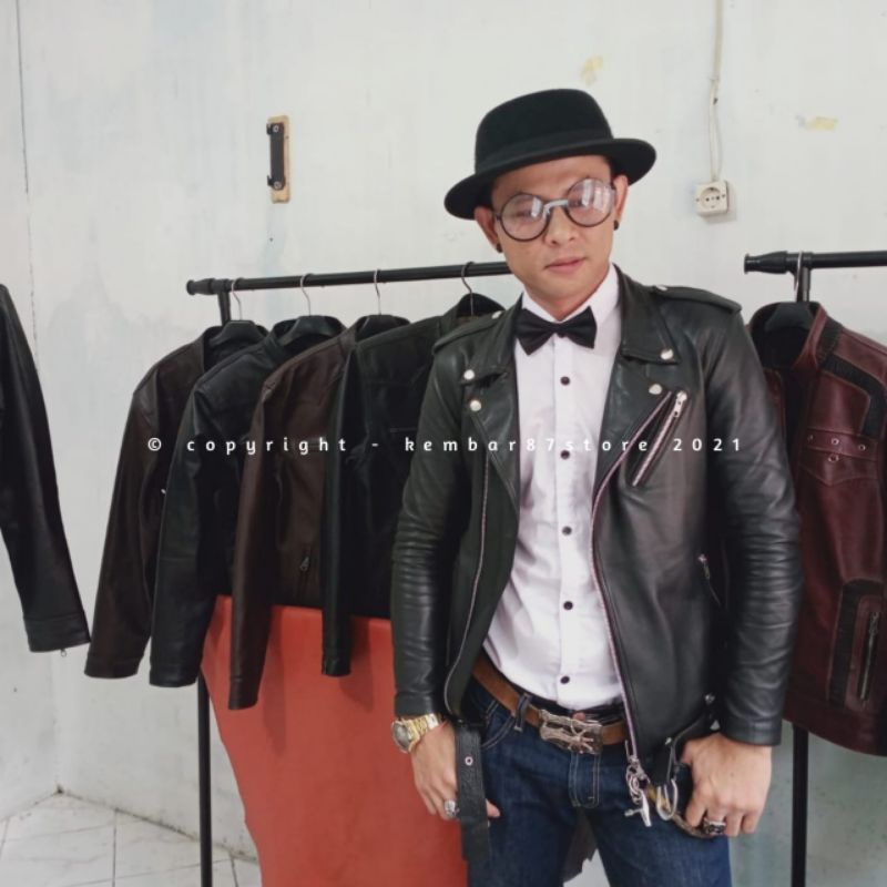 PREMIUM Jaket Kulit Asli Pria Elegant Brownie ARL 033 Silverstone RFLA Ariel ramones original