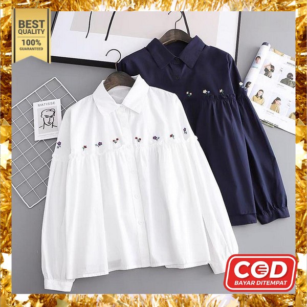 Baju Atasan Wanita Lengan Panjang Kemeja Blouse Kekinian Casual Remaja Cew Murah Import Bloes Kerja 