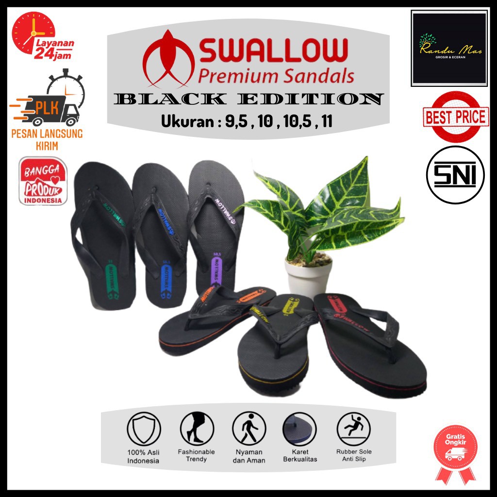 Swallow Black Neon Series Sandal Jepit Fashion Casual Pria Dewasa Original Murah dan Berkualitas