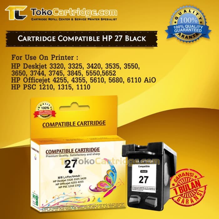 Cartridge Compatible HP 27 HP-27 HP27 Black