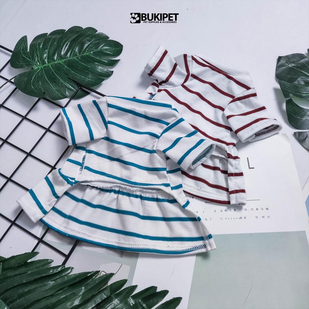 baju kucing anjing kelinci monyet lucu cowok cewek aksesoris hewan kecil - DRESS STRIPE WHITE SERIES