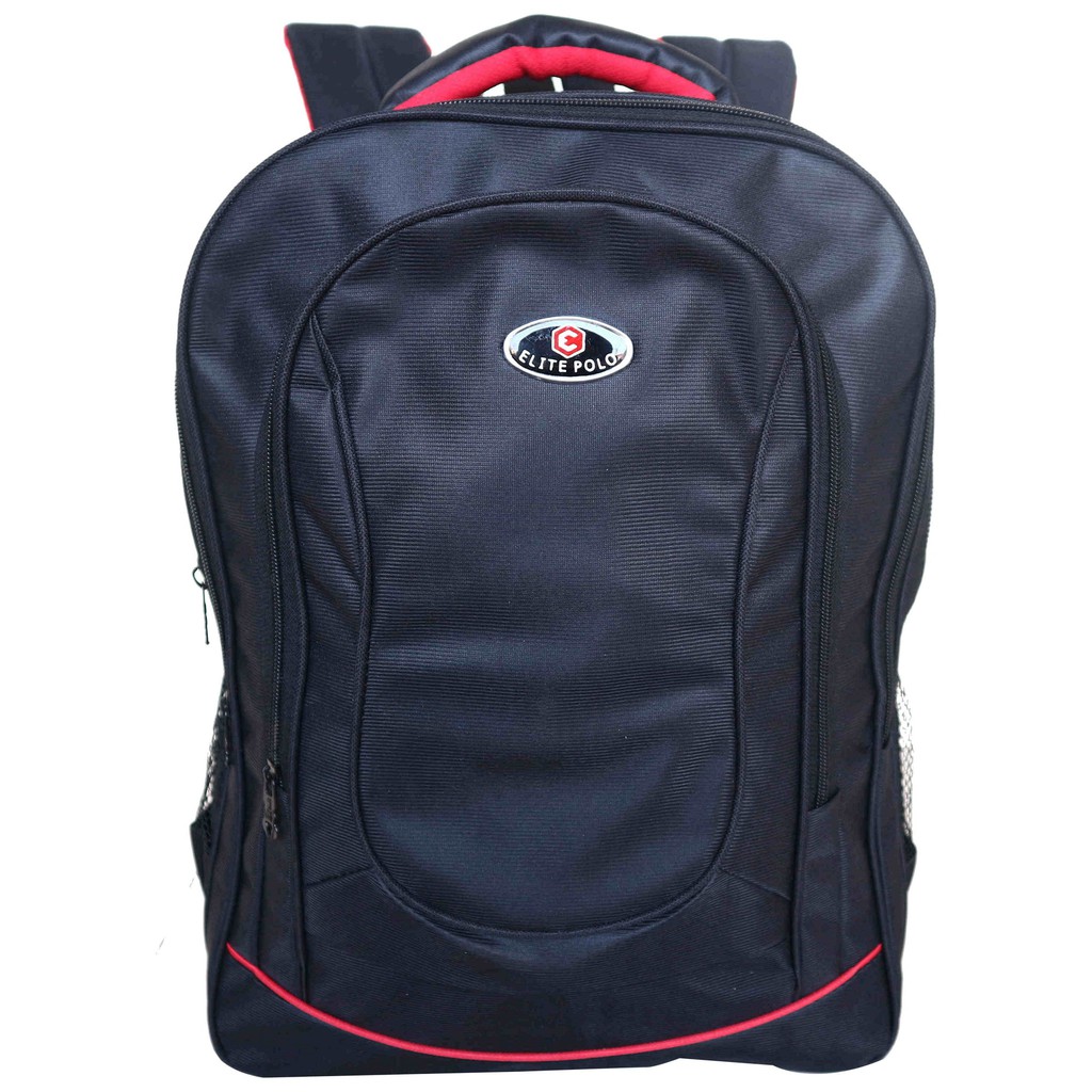 PROMO Tas Punggung Elite Polo Hitam Model Lengkung Ransel Laptop Anak Sekolah Kuliah