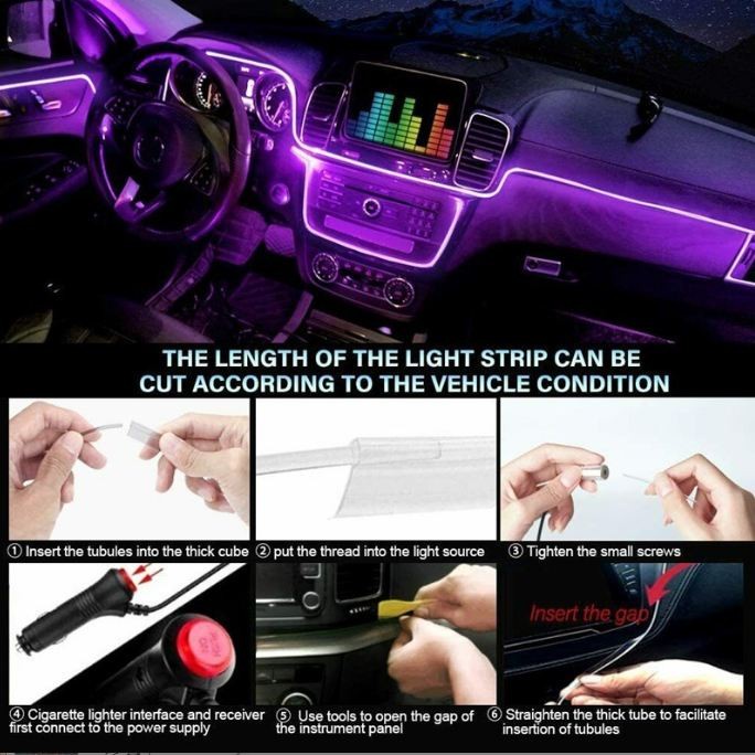 Lampu LED Ambience Light RGB Interior Mobil El wire Neon Laser 3 meter