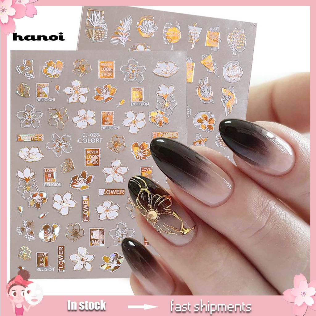 Han_stiker Kuku Motif Daun / Geometri Warna Bronze Untuk Nail Art