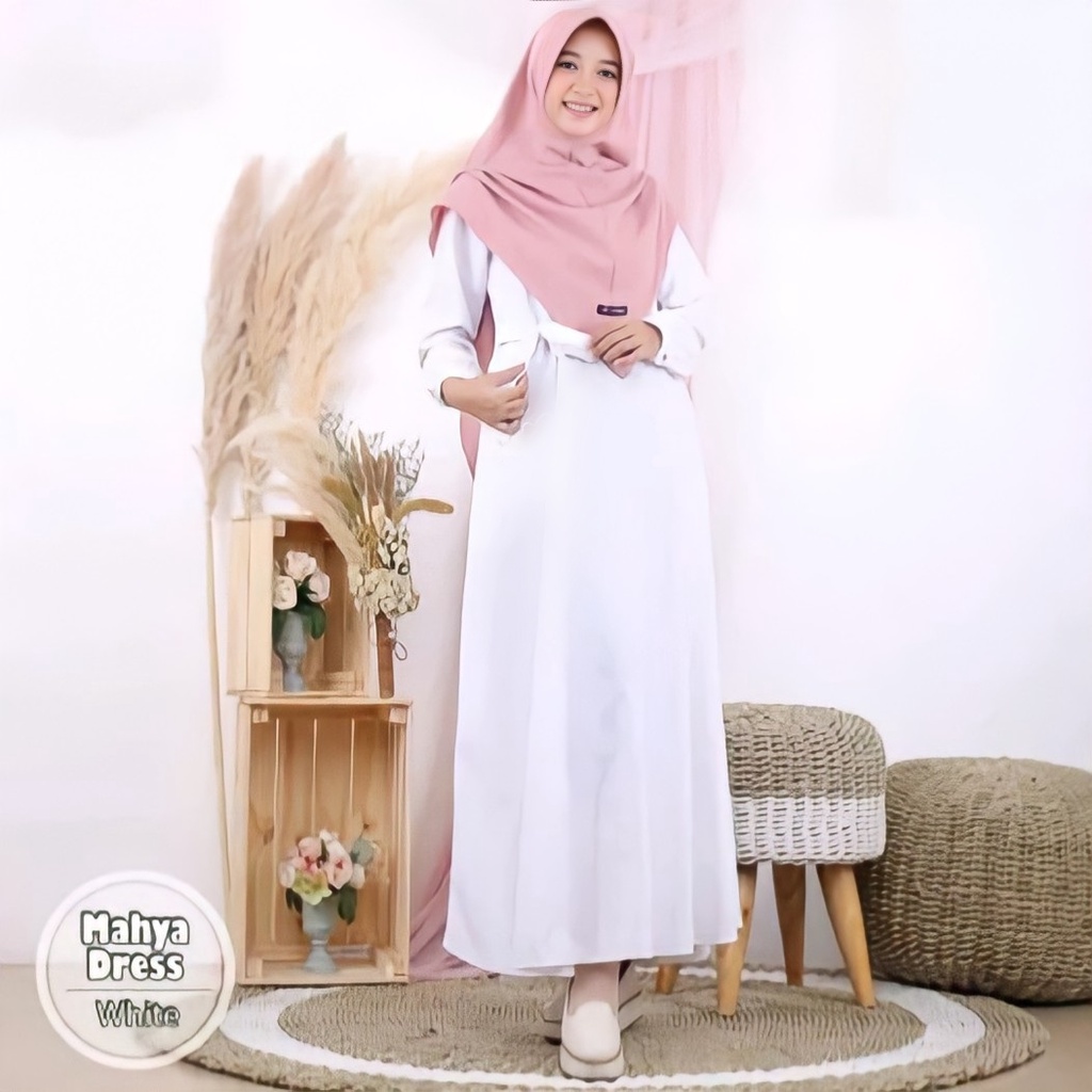 Gamis Katun Dress Polos Toyobo Fodu Madinah Premium Putih Jumbo Cocok Untuk Seragam