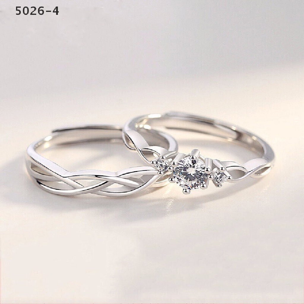 5026-4 1Pair Couple Ring Crystal Diamond Wedding Engagement Jewelry Adjustable Rings 5026-4