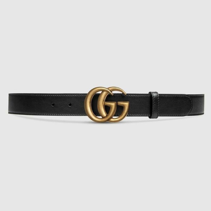 GG Men Double G Belt 3cm Black Grained GHW - 95cm 100% Authentic
