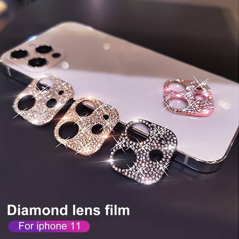 Case Pelindung Lensa Kamera Aksen Glitter Berlian Imitasi Untuk Iphone 12 11 13 Pro Max Mini 12