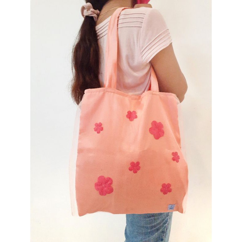 Totebag Satin Handmade Bunga Lucu Glossy Murah Kualitas Bagus High Quality | TN For You Galosa Pink