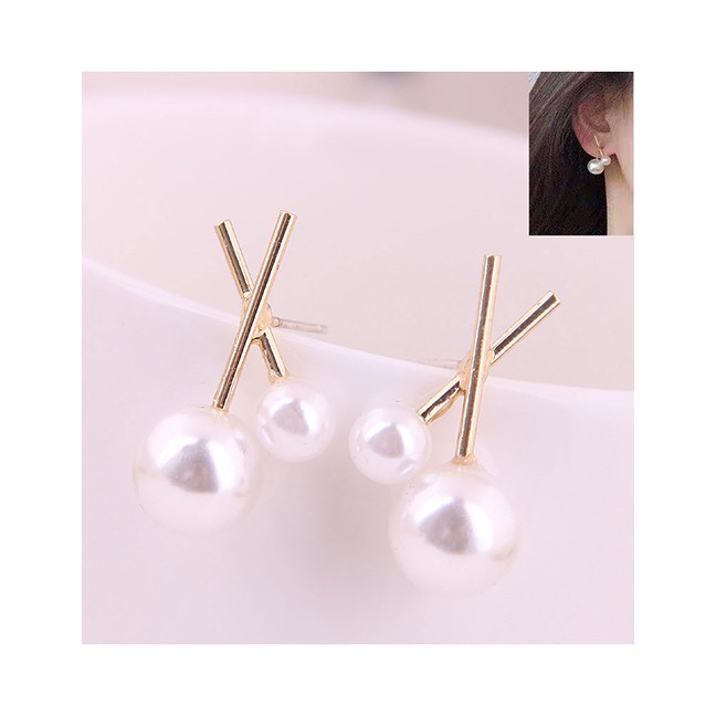 LRC Anting Tusuk Fashion Gold 925 Silver Needle Cross Size Pearl Stud Earrings A58738