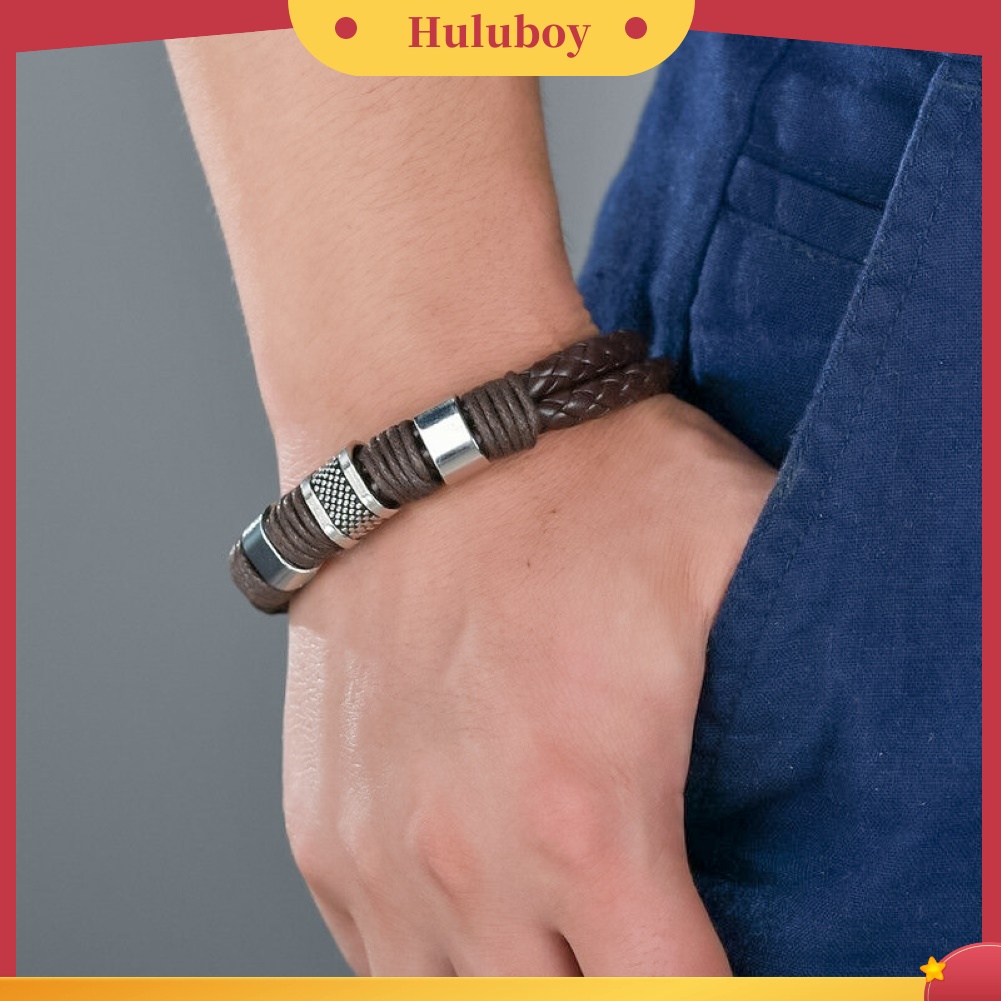 Hu Hu Hu Hu Hu Alat Bantu Pasang Kacamata♡ Gelang Tangan Kulit Imitasi Kepang Dua Lapis Dengan Gesper Magnet Untuk Pria