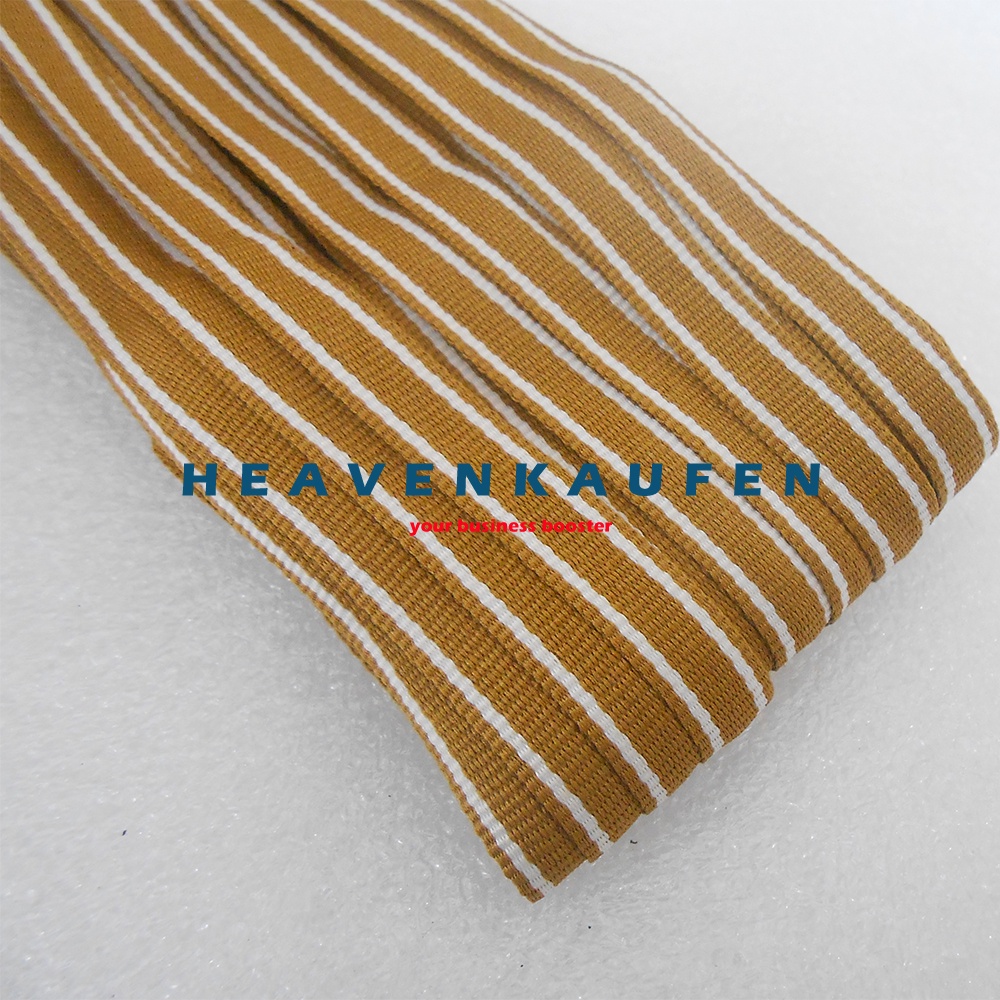 Webbing Strip Halus Lebar 1 cm Warna Kopi Susu Strip Putih Harga Per Rol isi 18 Meter