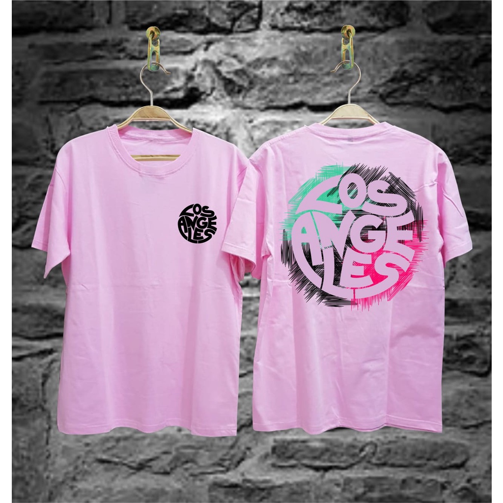 Kaos Tshirt Pria Terbaru Samurai Jepang Los Angelas Warna Pink Distro Lengan Pendek Motif Sablon Bergambar Keren