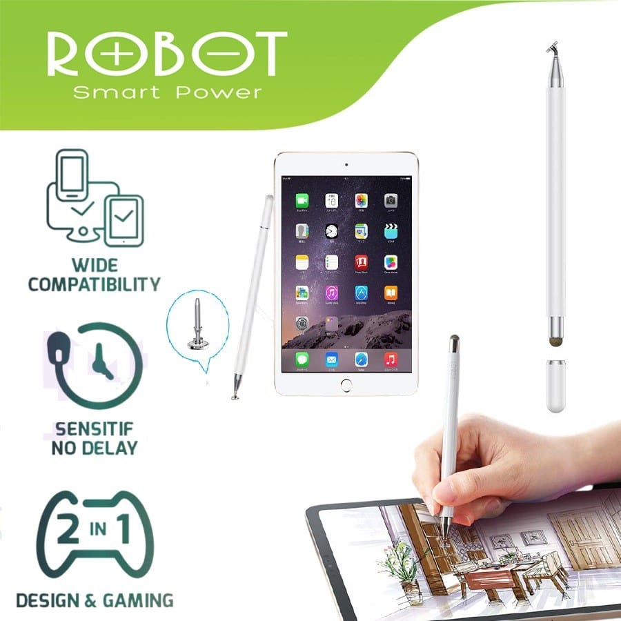 A*   STYLUS PEN ROBOT RSP01 Universal 2 in 1 Capacitive for Mobile and Tablet PC - ORIGINAL