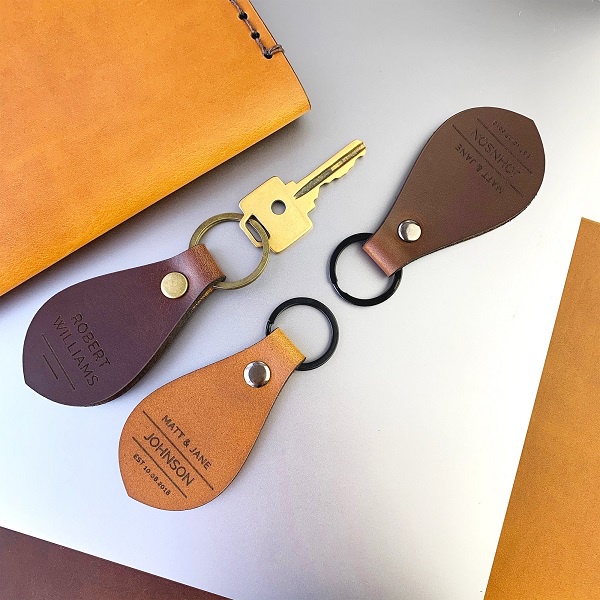 AK.id Gk004 Gantungan kunci keychain Unik kulit sapi asli 100% gratis custom laser logo bergaransi