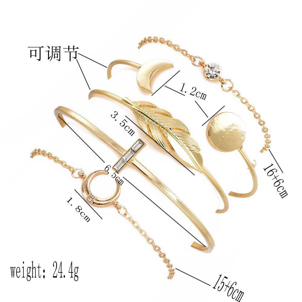 5 Pcs/ Set Gelang Retro Geometry Jewelry Women Adjustable Bracelet Set Charm Gift