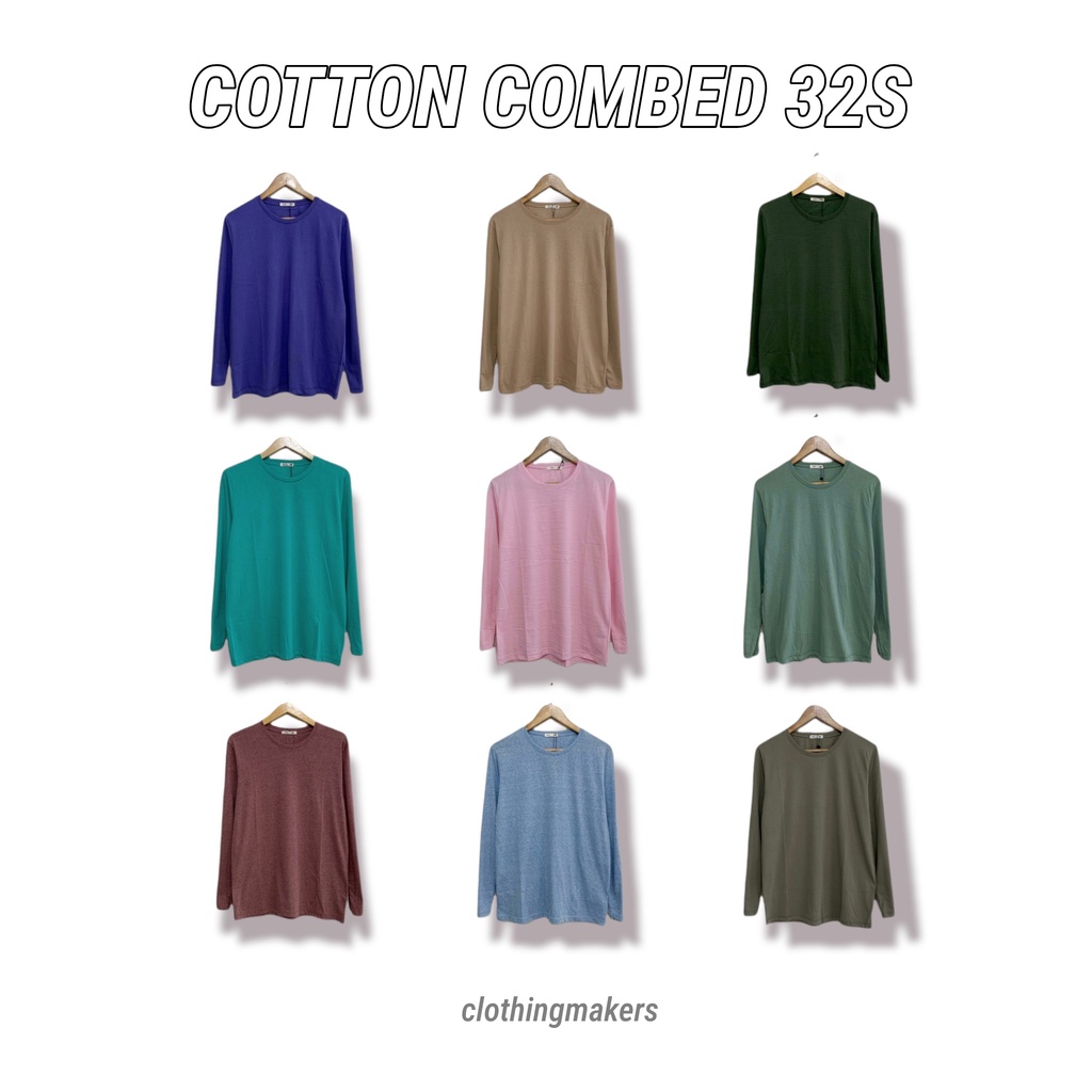 Kaos Lengan Panjang Polos Pria Wanita Cotton Combed 32s Cewek Cowok Oversize Murah