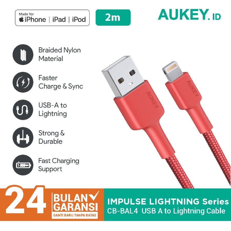 Kabel Charger Iphone Aukey CB-BAL4 MFI USB C To Lightning