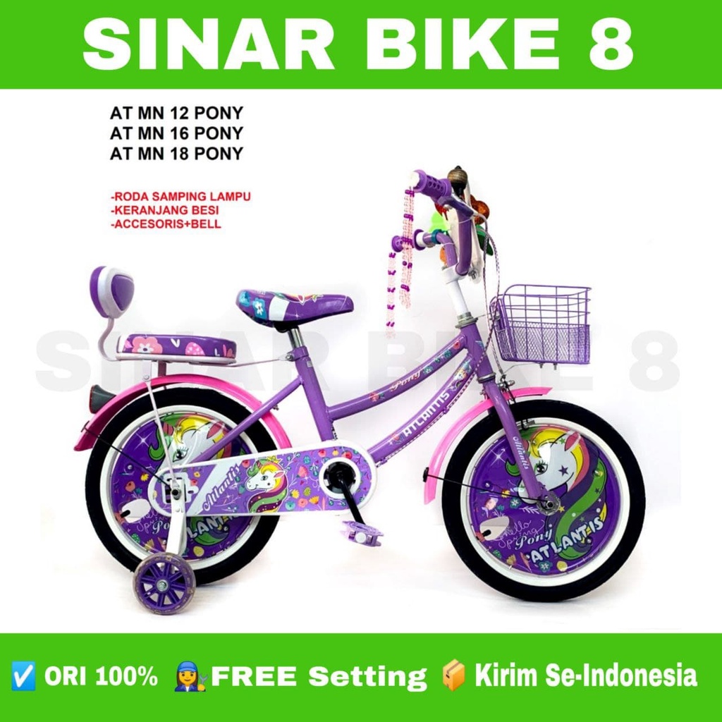 Sepeda Anak Mini Ukuran 12 16 18 Inch ATLANTIS Edisi PONY Keranjang Besi