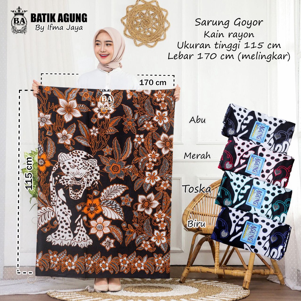 SARUNG BATIK AGUNG GOYOR WANITA REMAJA | motif MACAN | sarung rayon | terbaru | termurah
