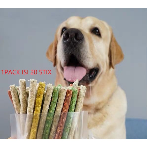 [1pack 20pc] Snack Stick Tulang Anjing Mix Random Color Rasa Susu + Kulit / Aman