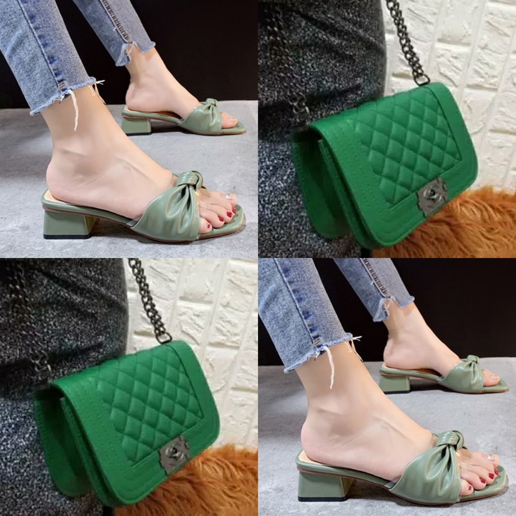 Paket sandal heels wanita cantik hadiah buat istri paket 2in1 sandal dan tas pakettas wanita