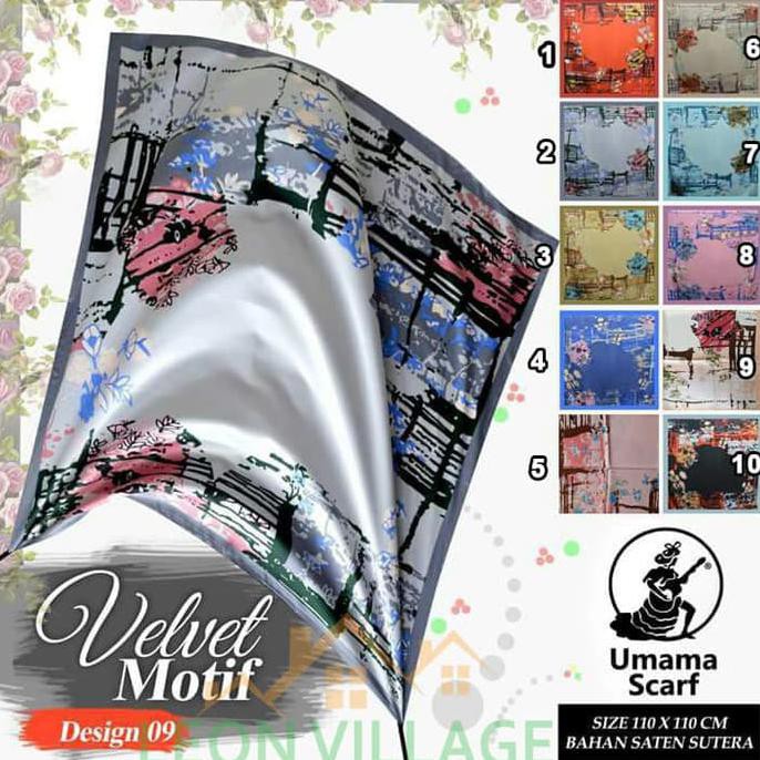 Kerudung Velvet B9 Umama Hijab Jilbab Segi Empat Motif Satin