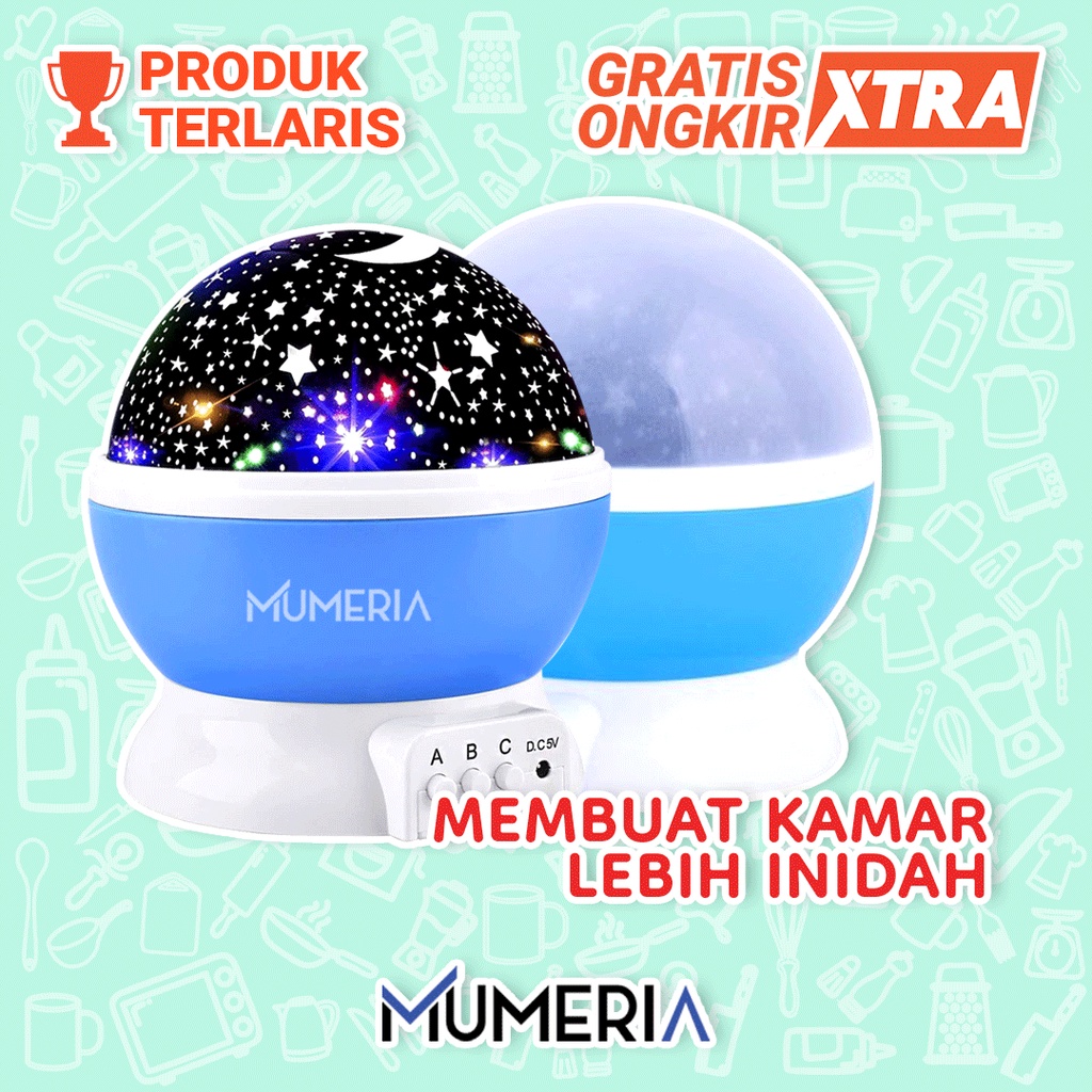 Lampu Kamar Tidur 4 LED Elektrik Proyektor Bulan Bintang Berputar Star Moon Projector 8 Mode