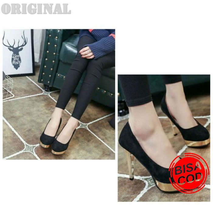 Sepatu Wanita Terbaru Import Casual Sp50 High Hils BX492 Exclusive - PumpsMonroe Hitam / Sepatu- H
