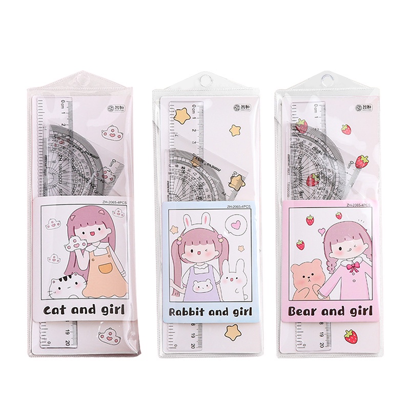 Cartoon Girl&amp;Animal Series Ruler Set Student Portable Measuring Tools