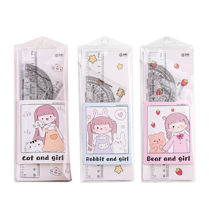 Cartoon Girl&amp;Animal Series Ruler Set Student Portable Measuring Tools