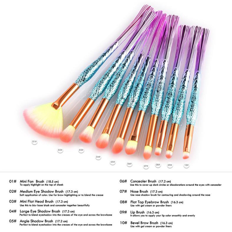 Best Seller Mermaid Brush Make Up 10Pcs / Kuas Makeup Halal
