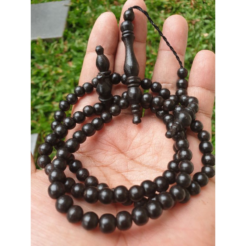 TASBIH KAYU BERTUAH GALI KELOR HITAM SERAT BESI SIZE 6 MM KUALITAS SUPER 100 % ASLI TERMURAH