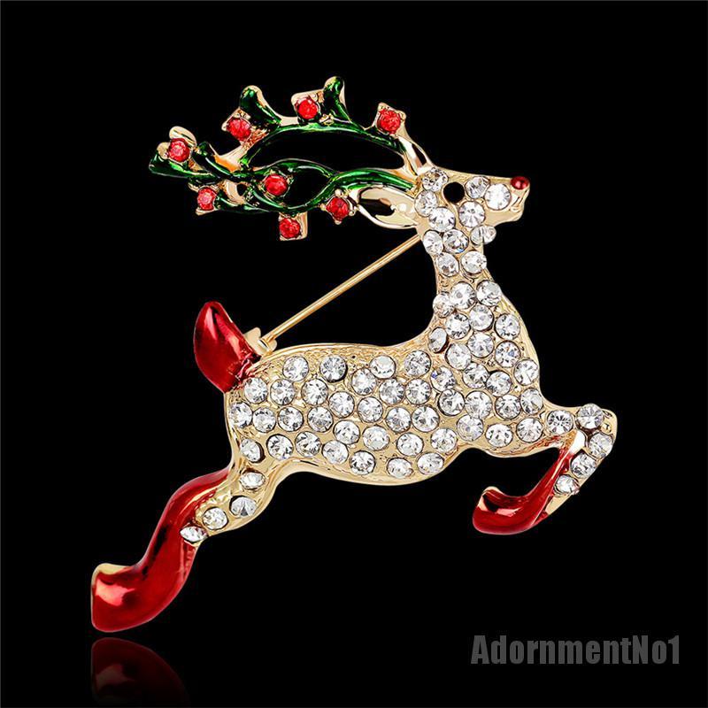 (Adornmentno1) 1pc Bros Pin Bentuk Rusa Natal Aksen Kristal Berlian Imitasi Warna Emas Untuk Wanita