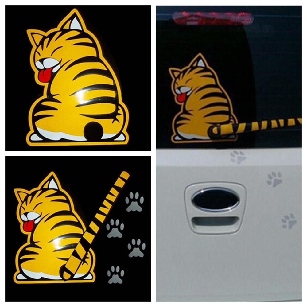Stiker Mobil Kucing Kuning Populer Motif Hewan Menarik Tahan Air Kaca Depan Paw Tail