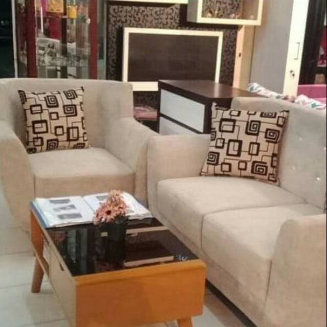 Sofa retro cream set meja tamu retro