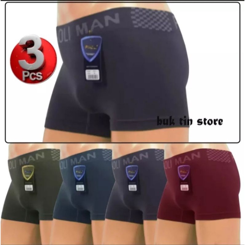 piaoli 3 pcs celana dalam pria boxer bahan rajut tanpa jahitan multiwarna
