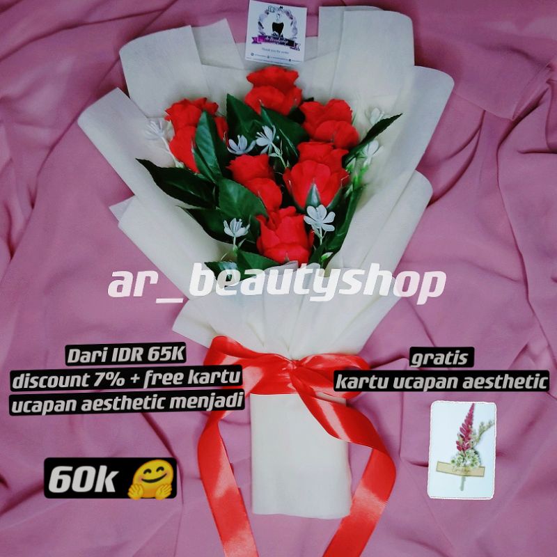 

buket murah bunga mawar 6 tanykai free kartu ucapan aesthetic