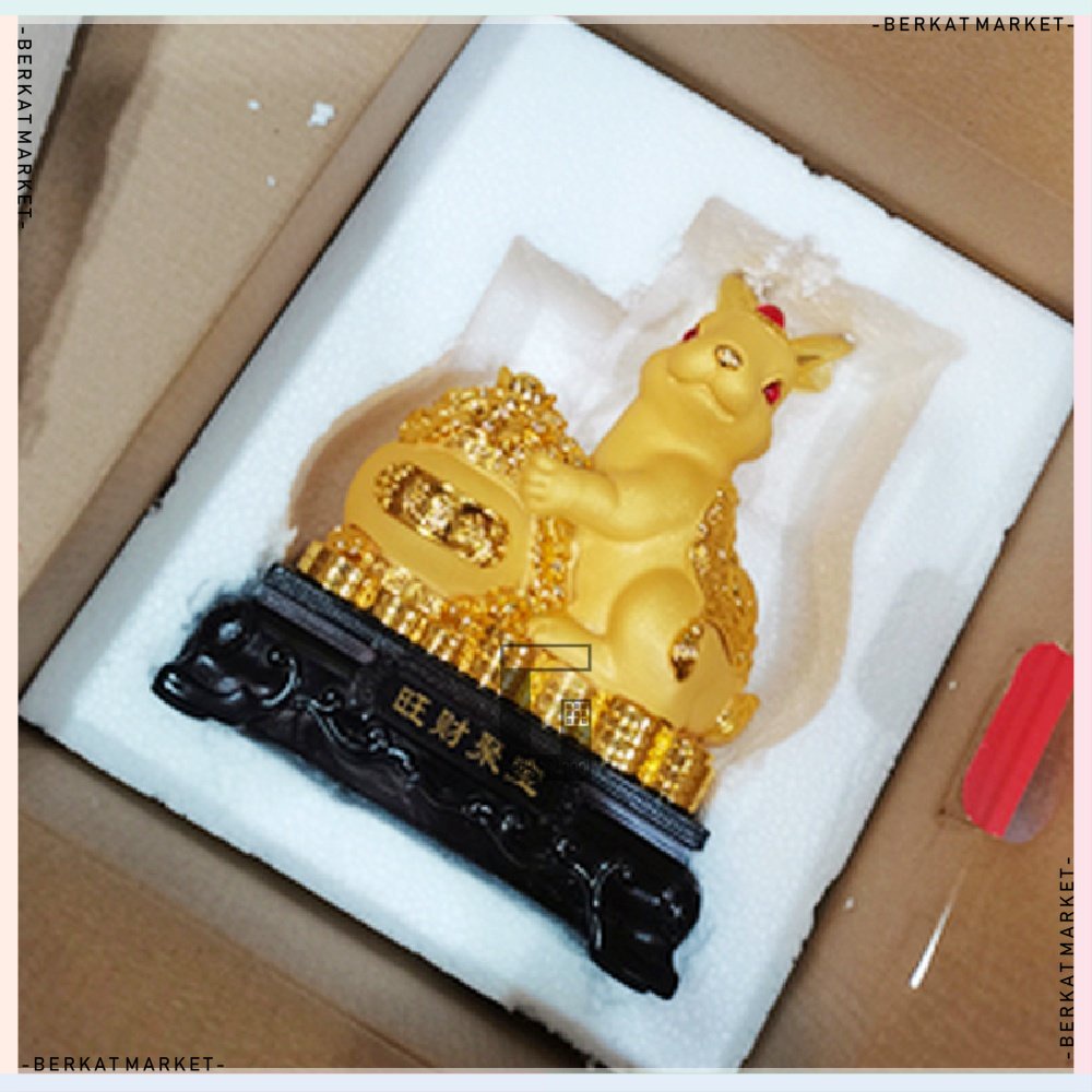 Patung Pajangan Hiasan Dekorasi Kado Hadiah Gift Box Imlek Sincia Fengshui Shio Sio Sheshio Hewan 12 Animal Zodiak Bintang Binatang Hewan Kelinci Rabbit Batu Giok Rejeki Keberuntungan Feng Shui Gold Emas Kuningan Doff Tahun Baru Cina 2023 Besar Jumbo Size