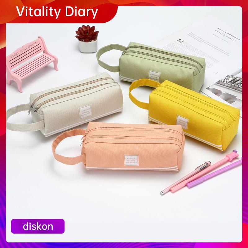 

【COD❤️】Kreatif Double-layer Kapasitas Besar Tas Pena Portabel Tas Alat Tulis Ritsleting Kain Oxford Sederhana VDY