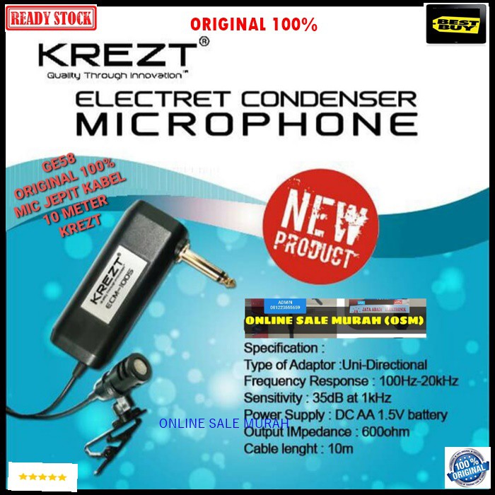 G58 Original 100% krezt Mic Jepit kabel 10 meter Kancing kerah baju microphone Clip on klip tie Condensor sensitif aux mikrophone mik karaoke sound audio klip cable profesional pro vocal vokal karaoke mikrophone microphone audio sound system panggung dj s