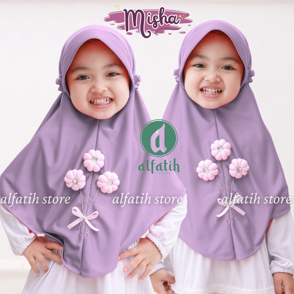 ALFATIH STORE / Jilbab Anak MISHA BUNGA / Variasi aplikasi bunga Renda / Jilbab hijab Anak Murah ianah